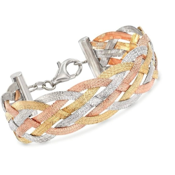 Ross-Simons Jewelry - 😍 Italian Tri-Colored Sterling Silver Reversible Braid Bracelet. 8”